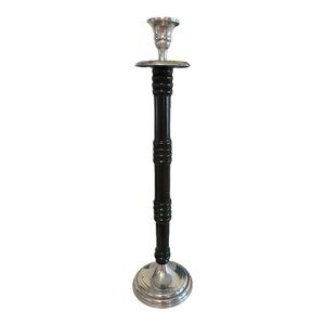 Godinger 18.5” Black & Silver Candlestick Holder – Aluminum & Wood – Vtg
